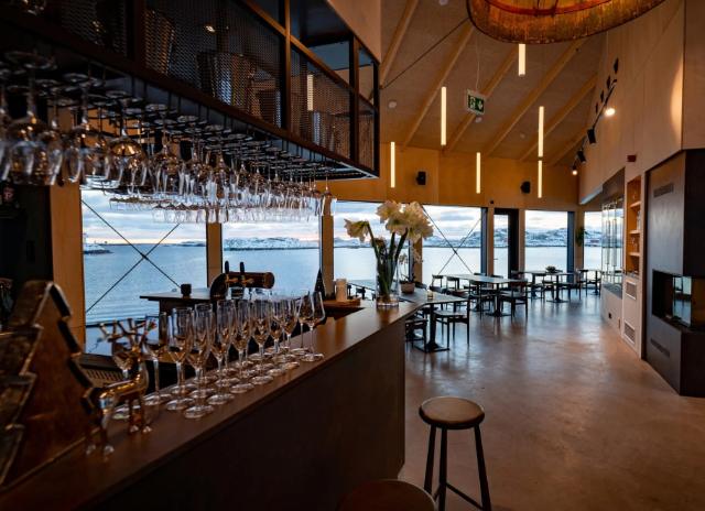 Restaurant interior with sea view
